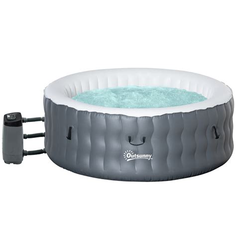 Outsunny Round Hot Tub 108 AirJet Inflatable Spa Outdoor Bubble Spa Pool With Cover Filter