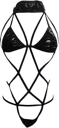 Amazon Women S PU Leather Punk Body Harness Lingerie Full Waist Garter Belts Set Strappy