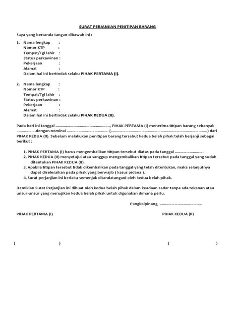 Surat Perjanjian Penitipan Barang Pdf