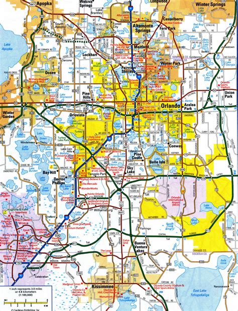 Road map of Orlando Florida USA street area detailed free highway large