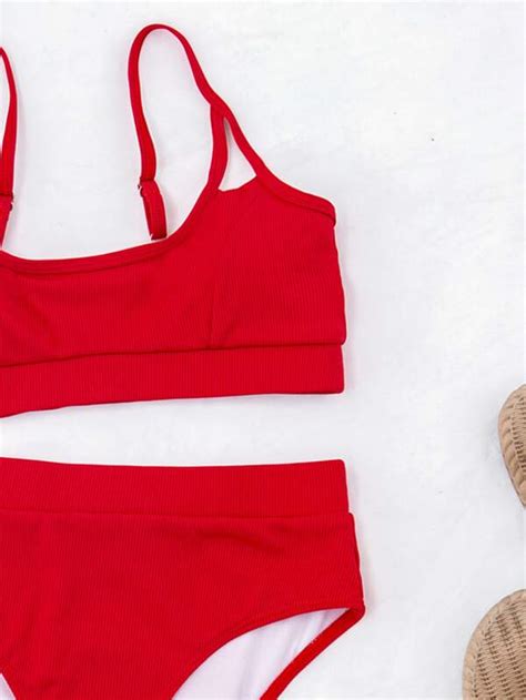 Rib High Waisted Bikini Swimsuit SHEIN USA