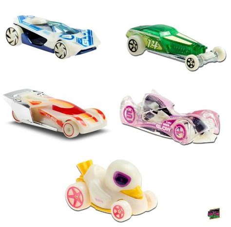 Série HW Glow Racers Completa Brilha no Escuro Main Line 2021 5 Miniaturas Hot Wheels