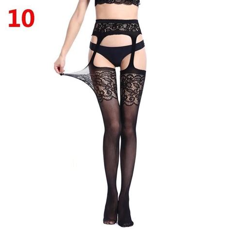 Bas Bas élastiques à rayures pour femmes Lingerie Sexy en résille noir Transparent collant