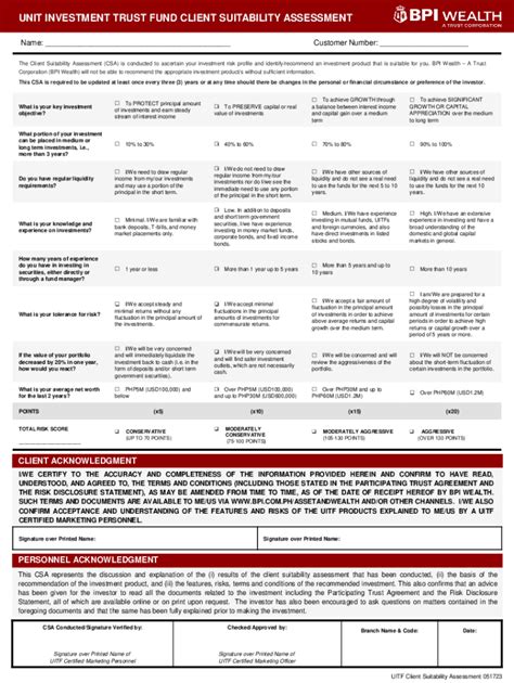 Fillable Online Bpi Uitf Client Suitability Assessment Form Fax Email Print Pdffiller