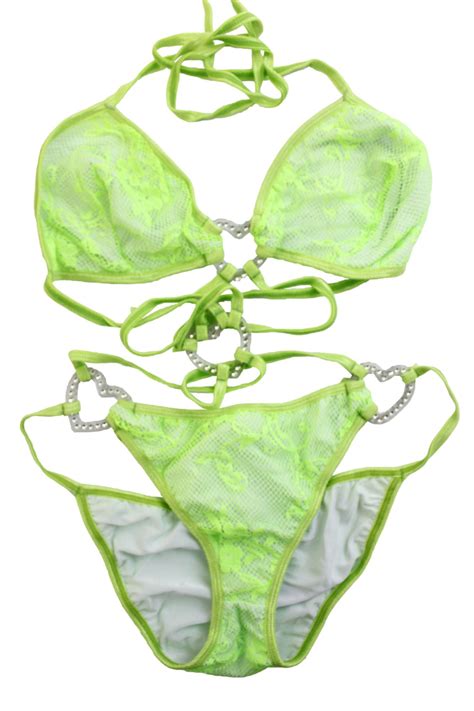 Flirtzy Spicyspot Lace Full Back Lined Monokini Bikini Set Swimsuit With Rhinestone Heart