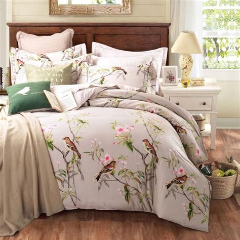 Pastoral Style 100 Cotton Bedding Sets Queenking Size Bed Linen Floral Plant Birds Printed Bed