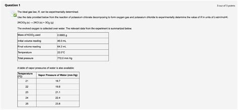 Solved The ideal gas law, R, can be experimentally | Chegg.com