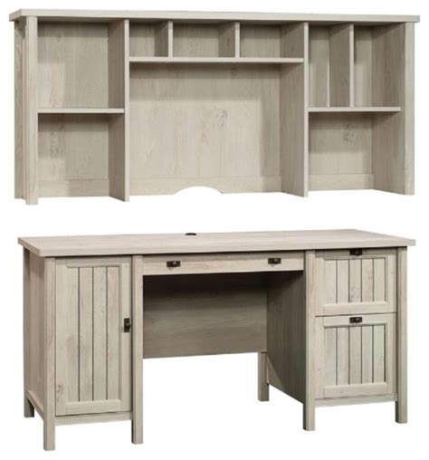 Home Square Piece Set With Computer Desk Hutch In Chalked