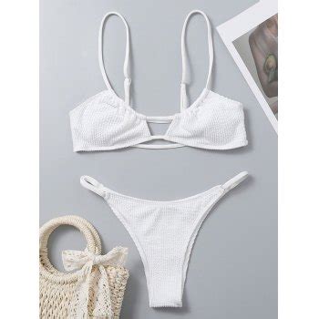 Emmiol Free Shipping Cutout Solid Smocked Bikini Set White M In Bikini Sets Online Store