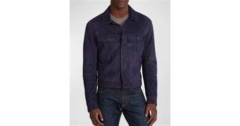 Ralph Lauren Purple Label Clifton Suede Leather Trucker Jacket In Blue