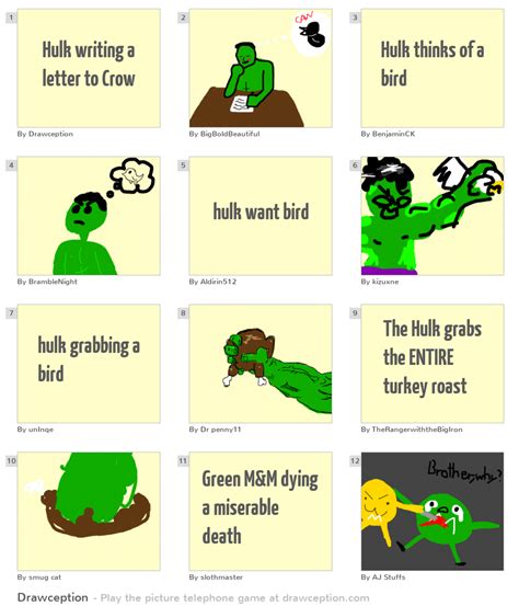 Hulk Writing A Letter To Crow Drawception