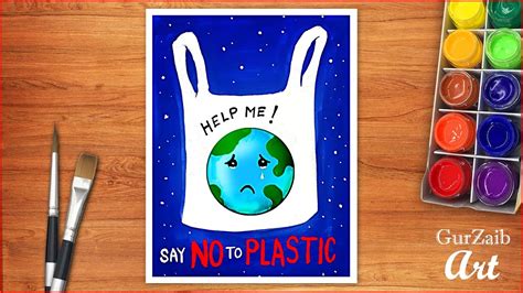 Say No To Plastic Stop Plastic Bags Pollution Poster Chart Drawing