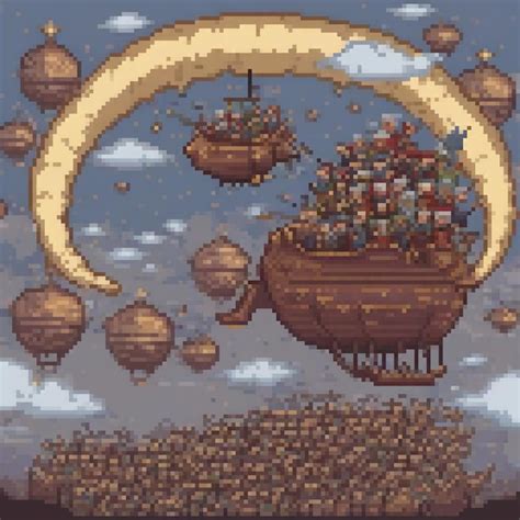 Pixel Art Depicting A Joyful Group Soaring In A Hot Air Balloon Premium AI Generated Image