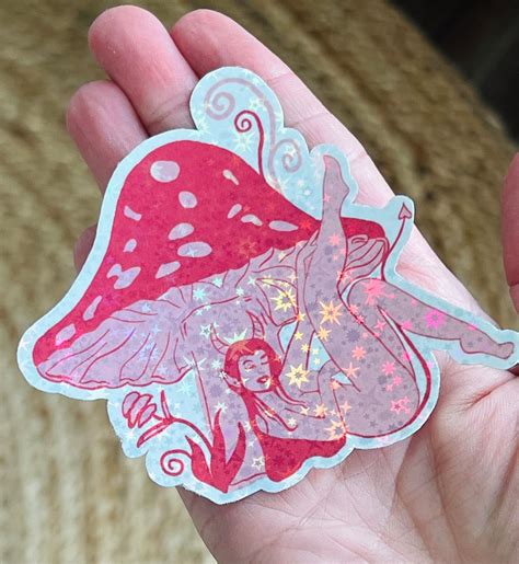 Mushroom Elf Nude Girl Fantasy Sticker Holographic Glitter Handmade