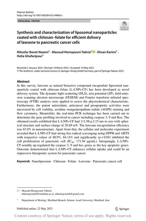 Synthesis And Characterization Of Liposomal Nanoparticles Coated With