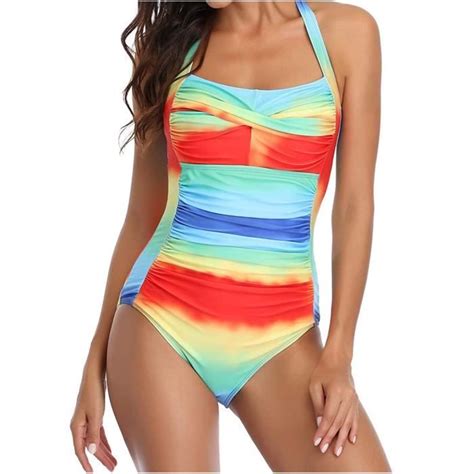 MAILLOT DE BAIN Mode Sexy One Piece Femmes Bikini Push Up Pads De Bain Beachwear Multicolor