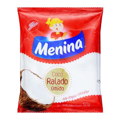 Coco Ralado Úmido Adoçado Menina Pacote 50g Shimodinha Supermercado