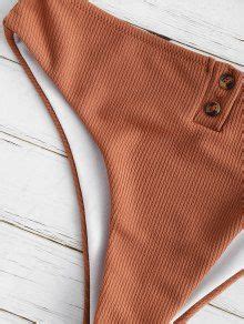 Padded Ribbed Texture Buttons Bikini Set In LIGHT BROWN ZAFUL 2026