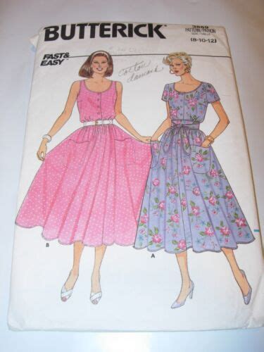 Womens Uncut Butterick 3869 Sewing Pattern Dress Flared Elastic Waist