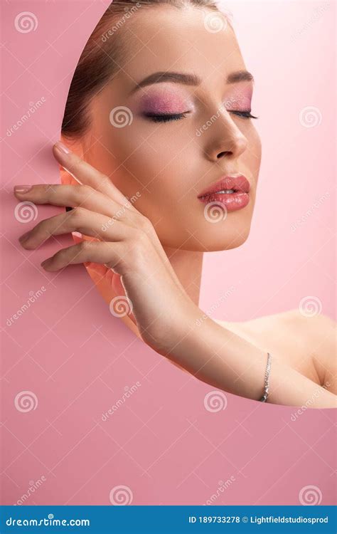 Naked Woman With Shiny Makeup In Stock Photo Image Of Portrait Face 189733278