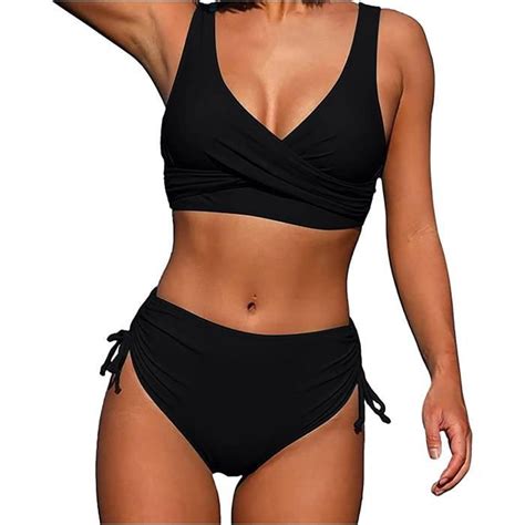 Maillot de Bain Bikini Ensemble de Bikinis Vintage à Taille Haute Femmes Deux Pièces Bikini avec