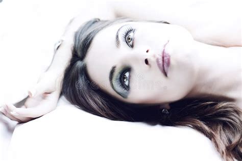 Sensual Beautiful Brunette Girl In Bed Stock Image Image Of Breasts Brunette