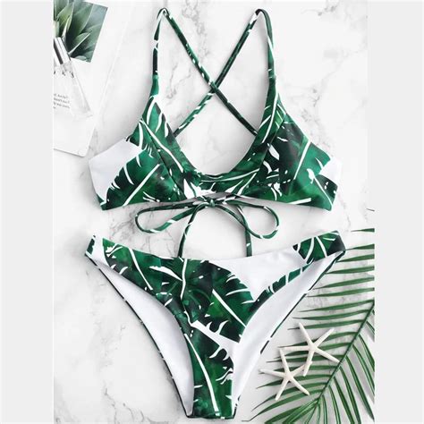 Swimwear Women 2022 Leaf Print Bikini Set V Neck Sling Two Piece