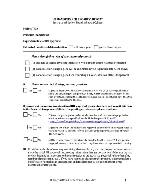 Fillable Online Wheatoncollege Human Research Progress Report