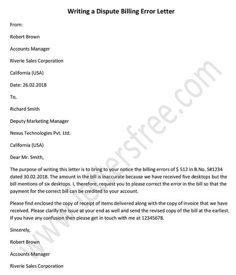Writing A Dispute Billing Error Letter Dispute Letter Template Free