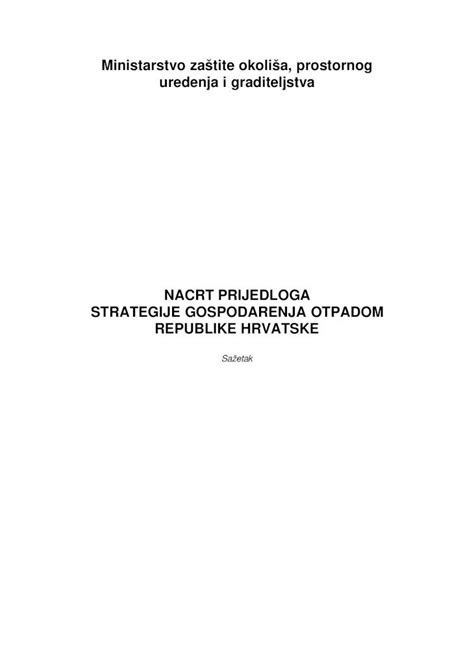 Pdf Nacrt Prijedloga Strategije Gospodarenja Otpadom Plan