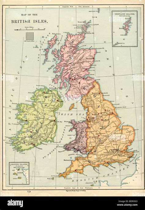 Original Alte Karte Der Britischen Inseln Aus 1875 Geographie Lehrbuch