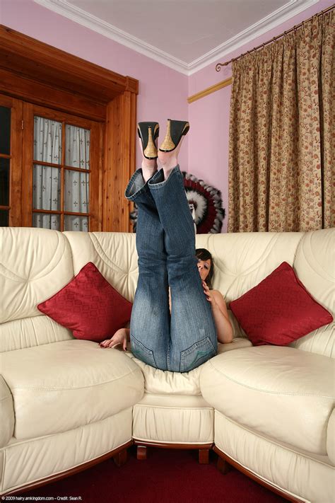 Beautiful Brunette Hana Spreads Her Very Hairy Pussy Up Close On The Couch CoedCherry