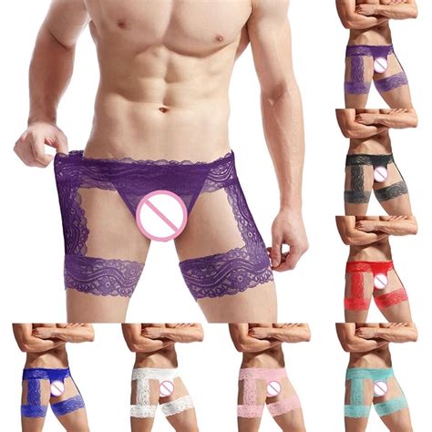 Hommes Sexy Sissy Dentelle G String Bikini Gay Maille Culotte Sous Jarreti Re Eur