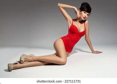 Sexy Brunette Woman Posing Red Lingerie Stock Photo 227111731 Shutterstock