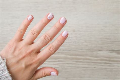 Closeup Elegant Pastel Natural Modern Design Manicure Female Hands Gel Nails Nude Manicure