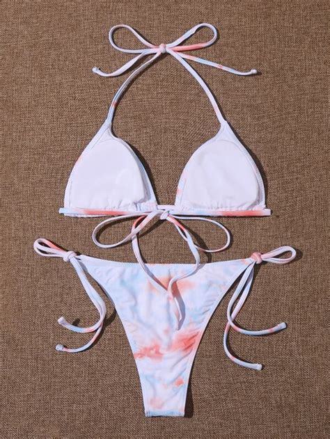 Tie Dye Triangle Tie Side Bikini Swimsuit Shein Usa