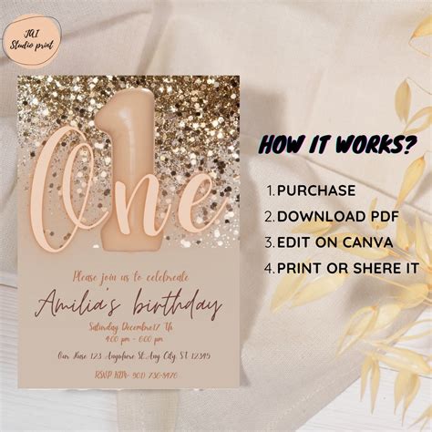 First Birthday Nude Invitation One Birthday Digital Invite Boho Neutral Tone Birthday