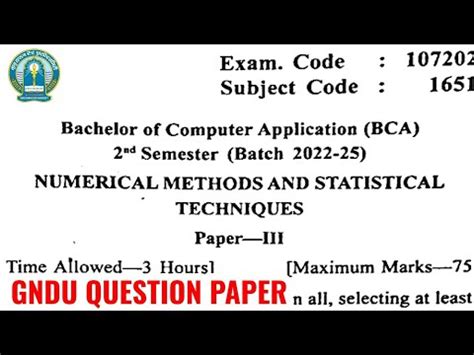 Gndu Bca Nd Semester Numerical Methods And Statistical Techniques