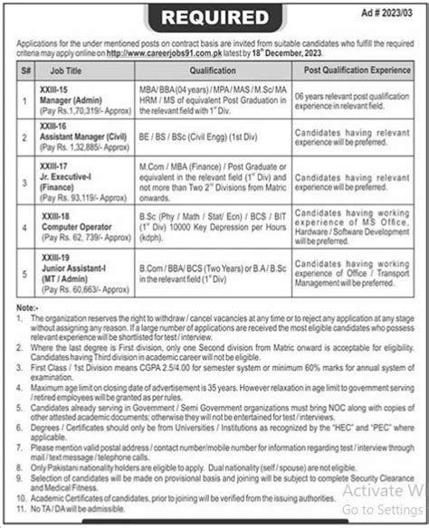 Public Sector Organization Islamabad Jobs