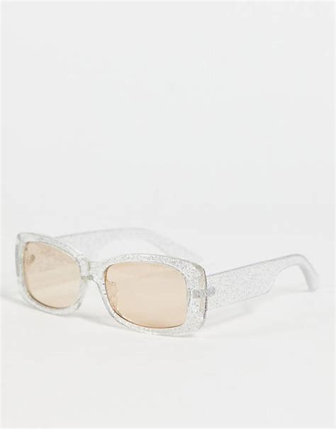 Asos Design Frame Wrap Mid Square Sunglasses In Silver Glitter Silver Asos