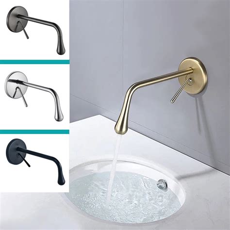 Wall Mounted Basin Faucet Water Drop Spout Hot And Cold Mixer Bathroom Brushed Gold Black Chrome