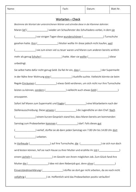 Wortarten Bestimmen Arbeitsblätter 8 Klasse - Mark Clifford Schule