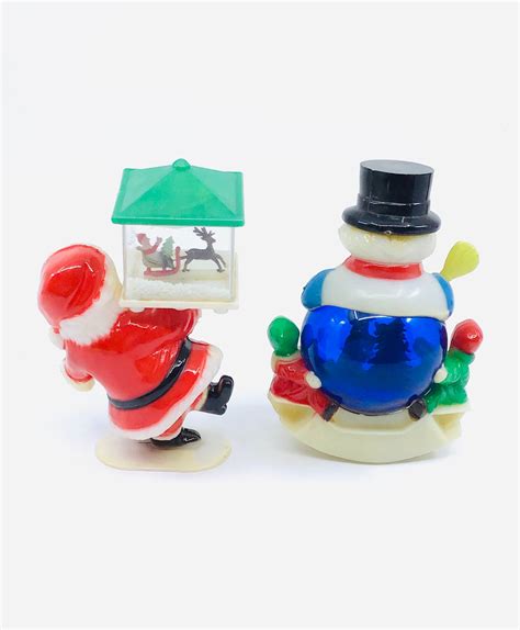 Vintage Christmas Snow Globe Toys Santa And Rocking Snowman Mid Etsy