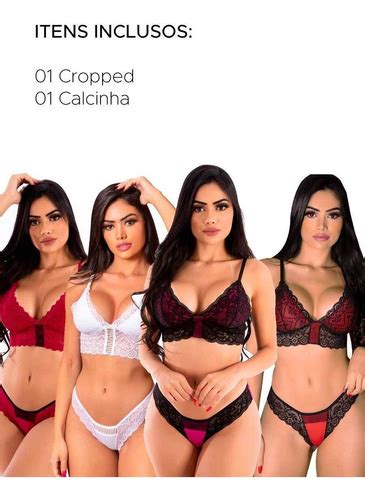 Lingerie Sexy Cropped Renda Conjunto Sensual Sedutora Parcelamento Sem Juros