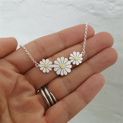 Daisy Flowers Necklace In Solid Silver And Ct Gold By Diana Greenwood