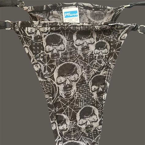 Skulls Sheer Brazilian Tie Side Bikini Bottom Micro Gigi