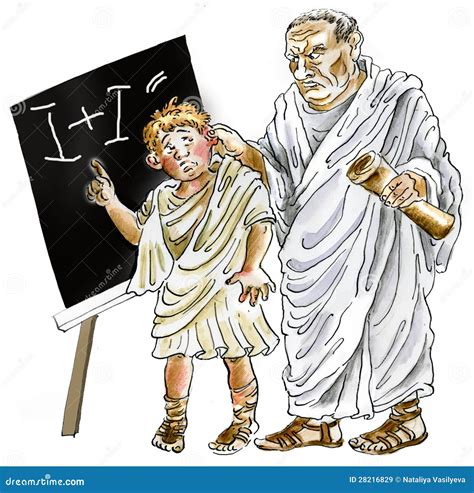 Ancient Roman Teacher Punishing Negligent Schoolboy Stock Illustration