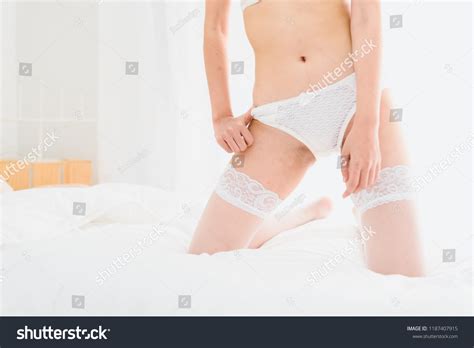 Beautiful Sexy Woman White Lingerie Sitting Stock Photo 1187407915 Shutterstock