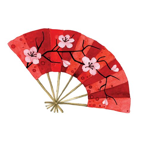 watercolor drawing. Japanese fan. red fan with sakura flowers chinese new year 12244274 Vector ...