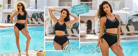 Amazon Blooming Jelly Women High Waisted Bikini Sets Tummy Control Swimsuits Color Block